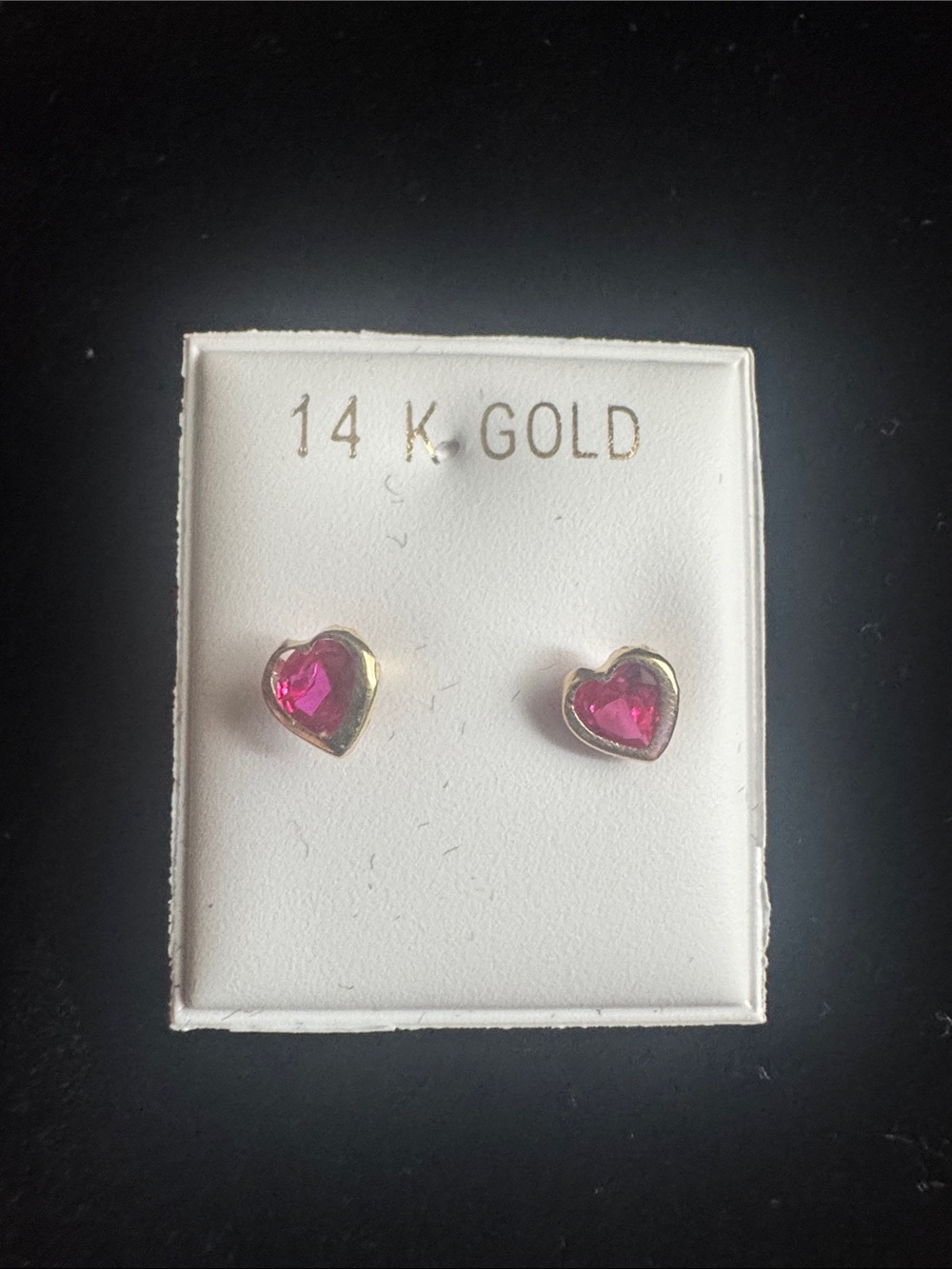 14K‎ Gold Heart Stud Earrings with Pink Gemstones
